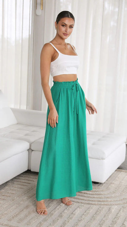 Maxi skirt in boho style for women with drawstring waistband Ivyshape