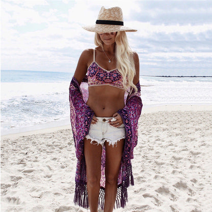 Women's beach kimono with delicate pattern and elegant fringes Ivyshape