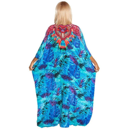 Women's Maxi Kaftan with Colorful Animal Motif and Wide Cut Sleeves Ivyshape