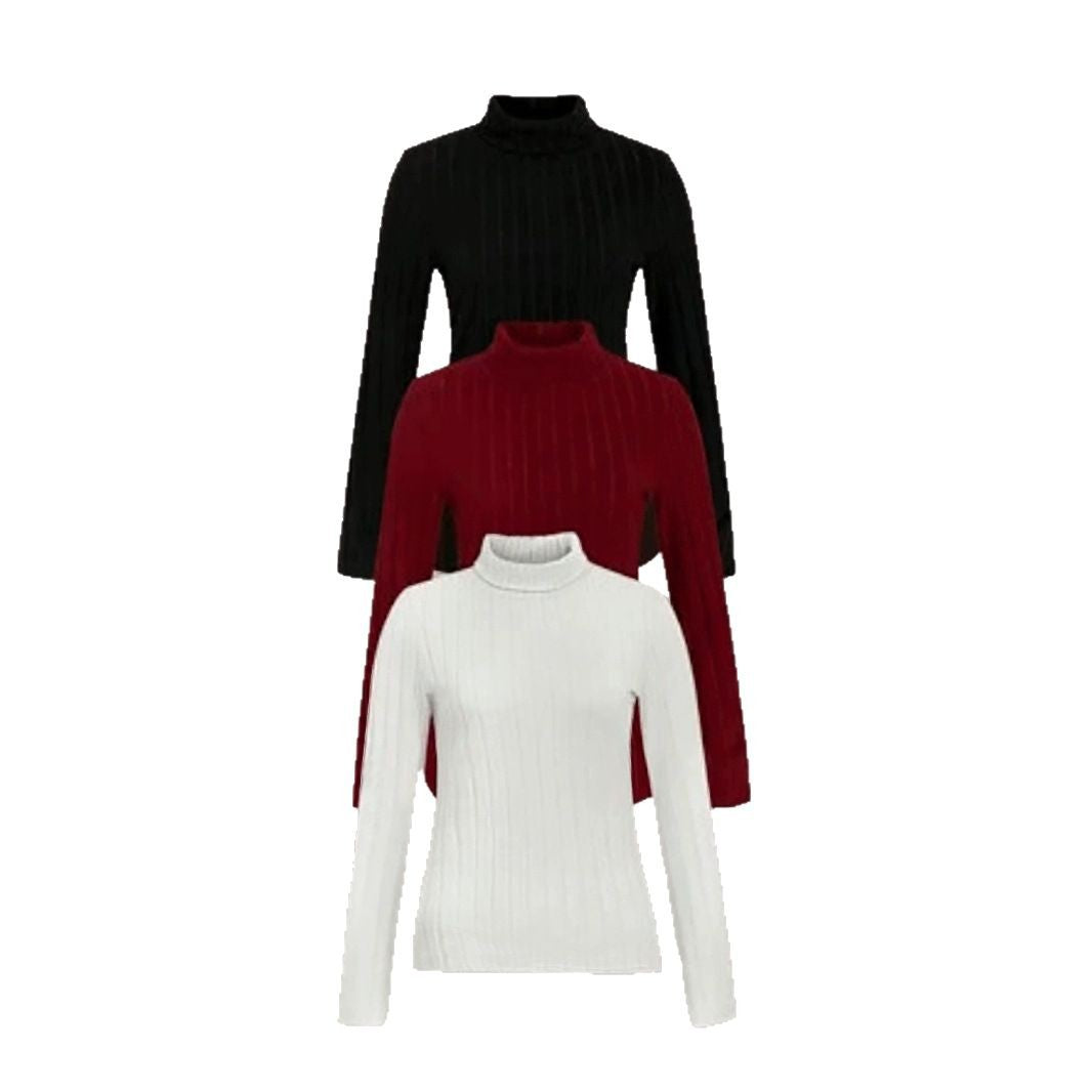 Ladies fine knit turtleneck sweater in ribbed design Ivyshape
