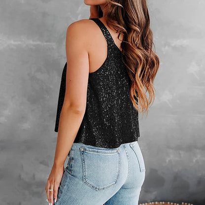 Women's Sparkling Sleeveless Top with Loose Fit Ivyshape