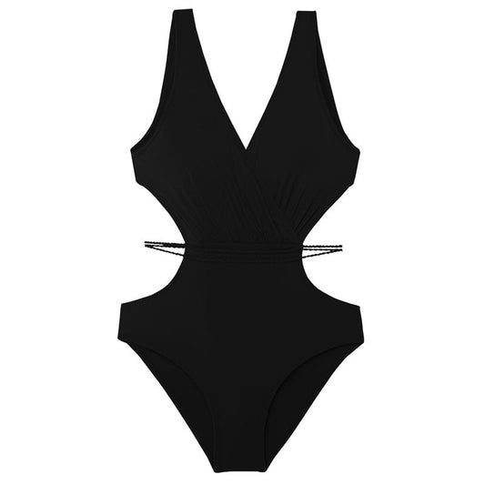 Ladies' sporty one-piece swimsuit with fashionable wrap design and cut-outs Ivyshape