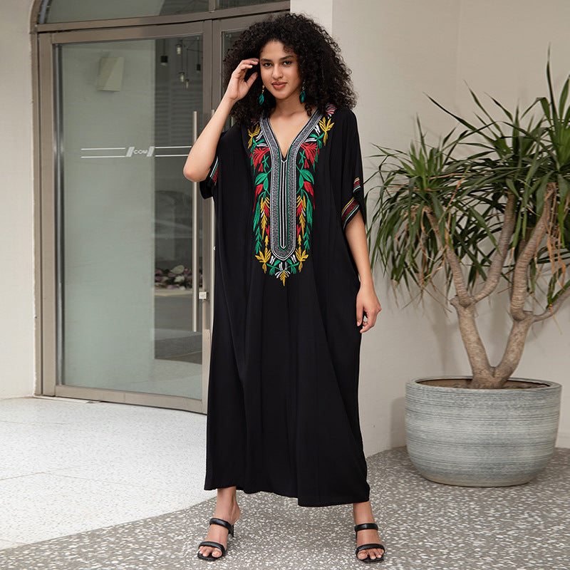 Women's Maxi Kaftan with elaborate embroidery and wide cut Ivyshape