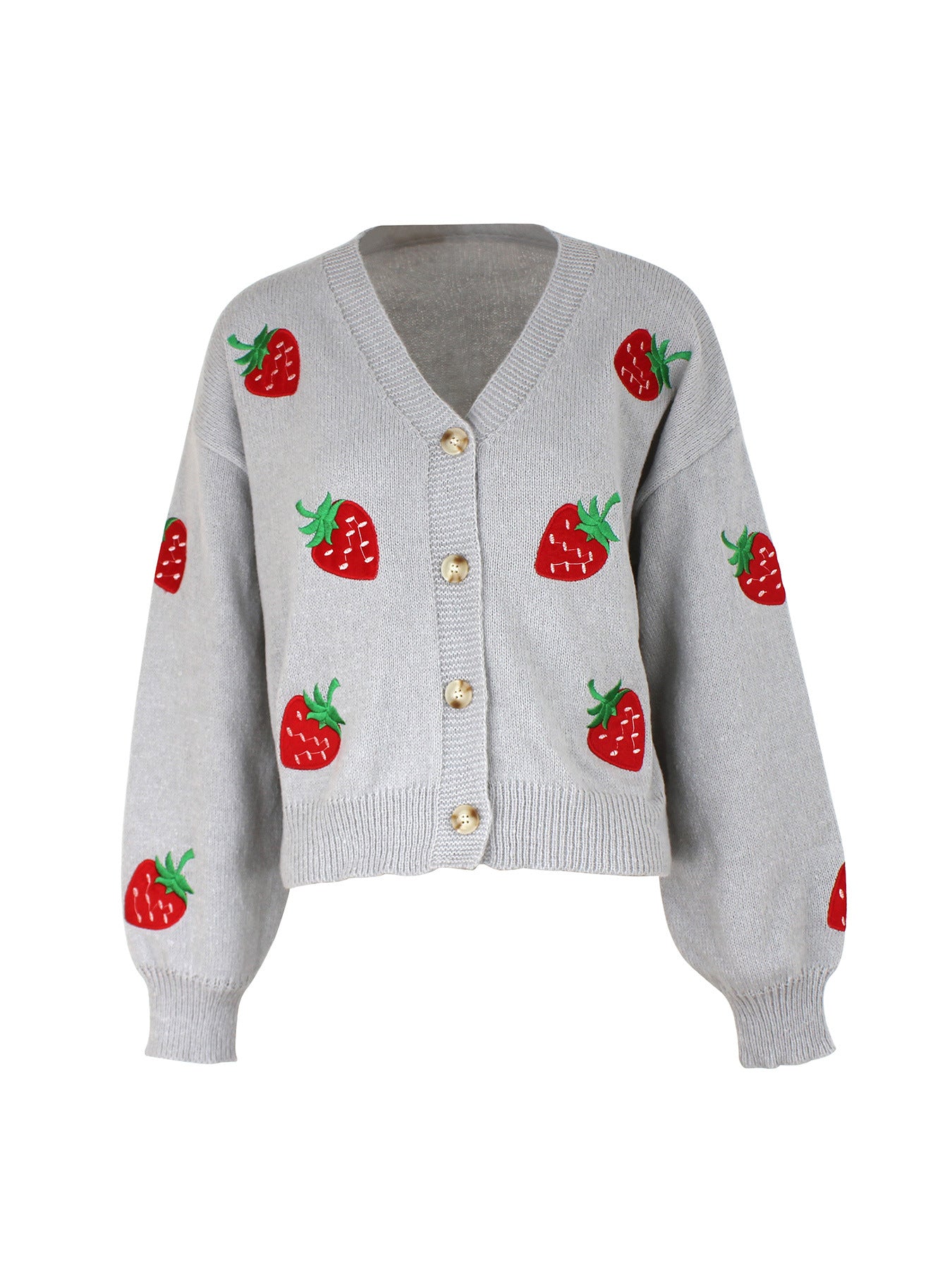 Women playful knit cardigan with strawberry embroidery Ivyshape