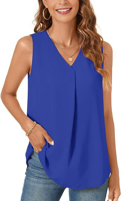 Women V-neck Pleated Casual Top Ivyshape