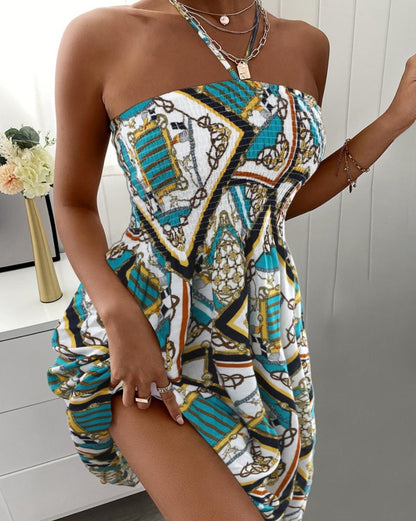 Women's summer dress with extravagant chain patterns and off-shoulder design Ivyshape