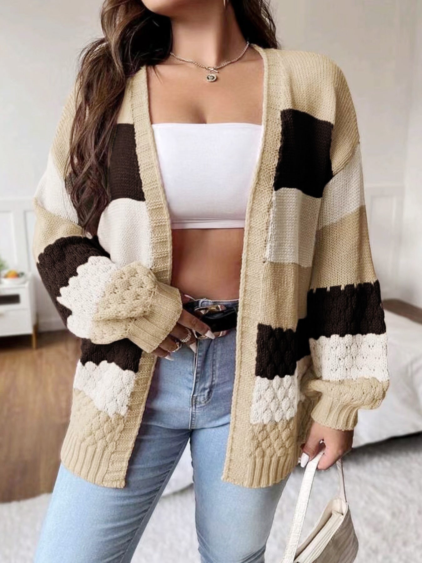 Women's casual knit cardigan with geometric pattern Ivyshape