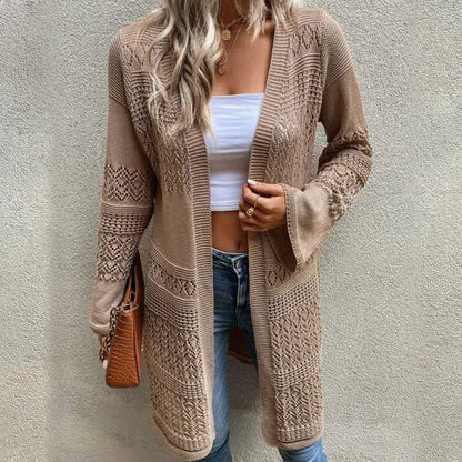 Ladies cardigan with elegant lace pattern and open sleeves Ivyshape
