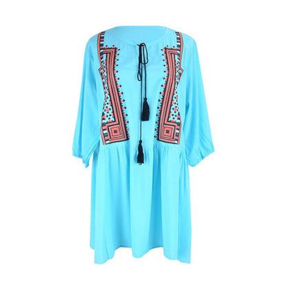 Ladies casual dress with artistic embroidery design Ivyshape