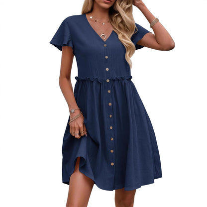 Women's Button-Down Flared Mini Dress Ivyshape