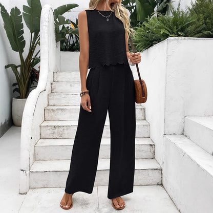 Women's Two-Piece Set with Crop Top and Wide Pants Ivyshape