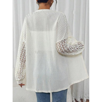 Ladies cardigan with unique lace knit pattern and wide sleeves Ivyshape