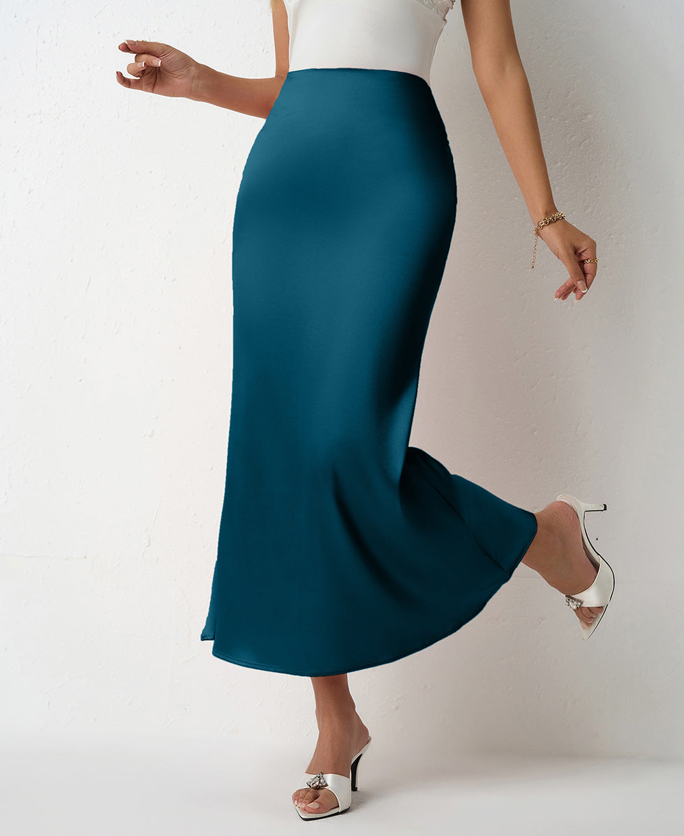 Ladies satin maxi skirt with elegant silhouette and high waistband Ivyshape
