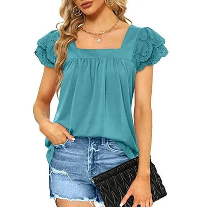 Women’s blouses with square neckline and ruffled hems Ivyshape