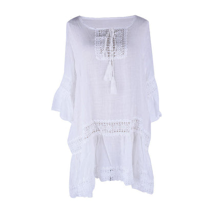 Women's tunic with fashionable crochet trim and flowing cut Ivyshape