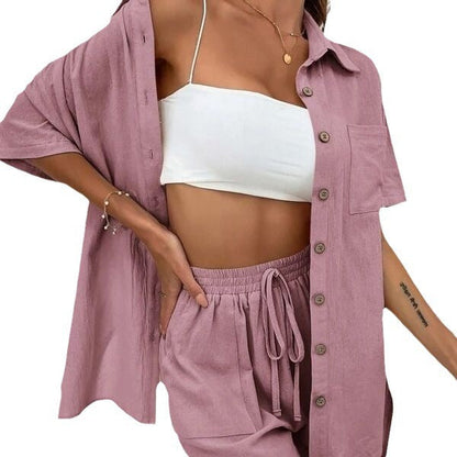 Women’s Casual Two-Piece Set with Shirt and Shorts Ivyshape