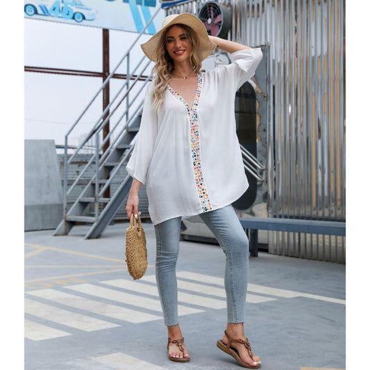 Ladies airy tunic with colorful print Ivyshape