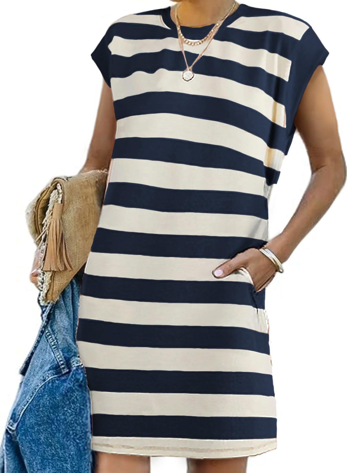 Ladies Casual Striped T-Shirt Dress Ivyshape