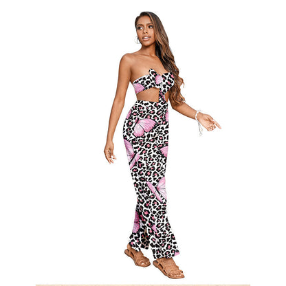 Women's elegant maxi dress with animal design and knot details Ivyshape