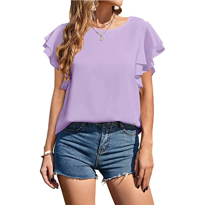 Ladies Romantic Ruffle Blouse with Light Cut Ivyshape