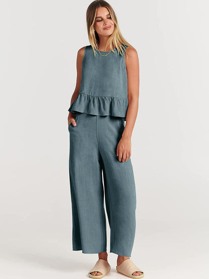 Women's casual jumper with voluminous ruffle hem and wide leg Ivyshape
