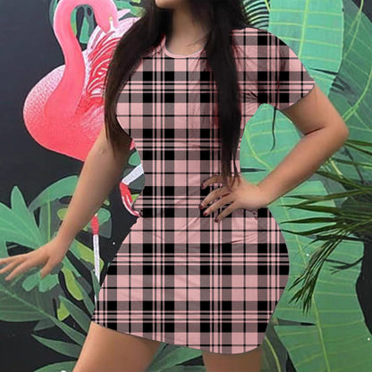 Women checked short sleeve dress Ivyshape