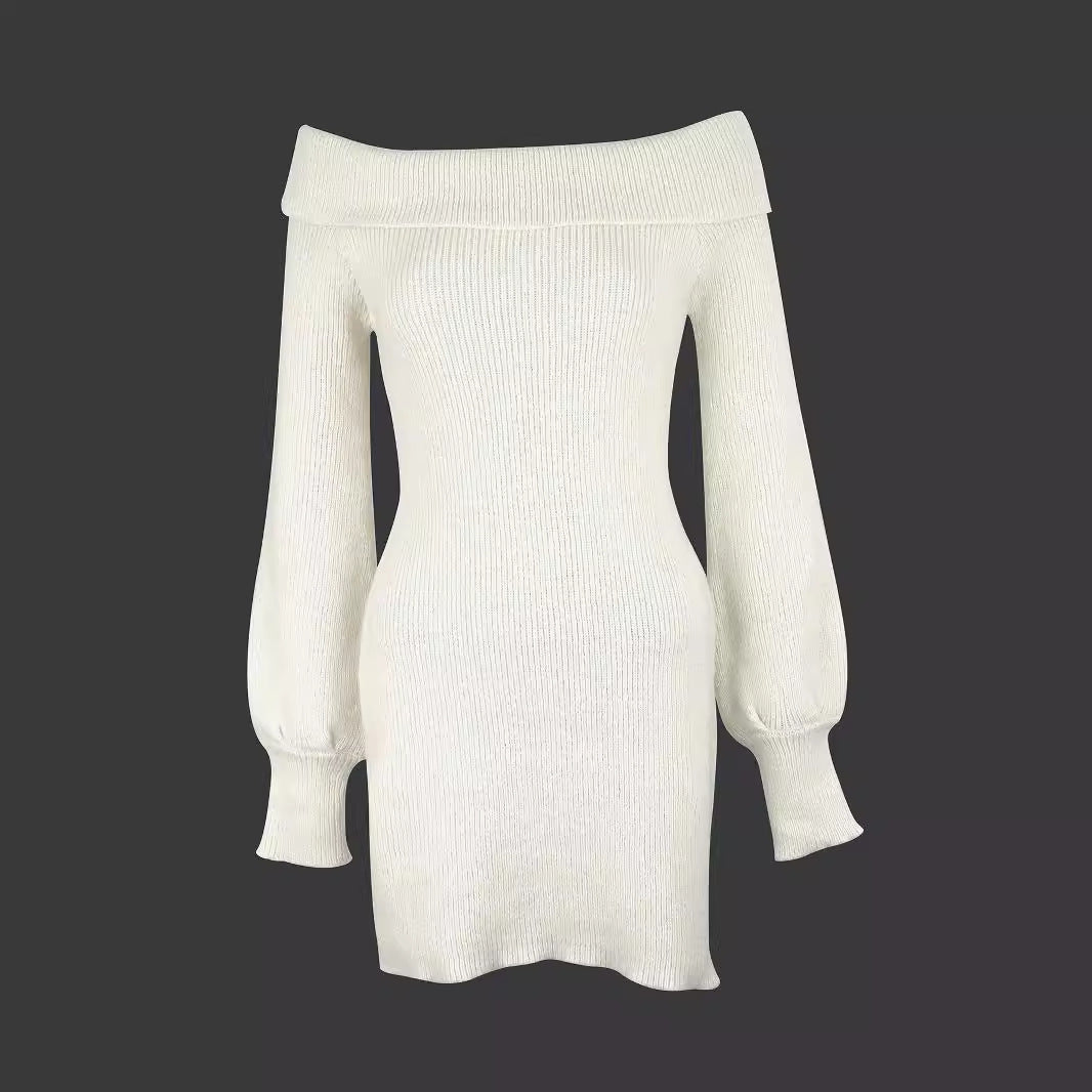 Women's knitted dress with off-shoulder design Ivyshape