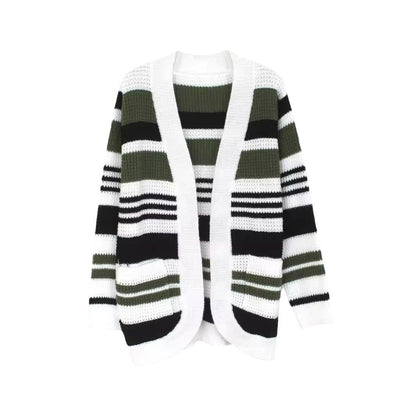 Women's casual knit cardigan with colorful striped pattern Ivyshape