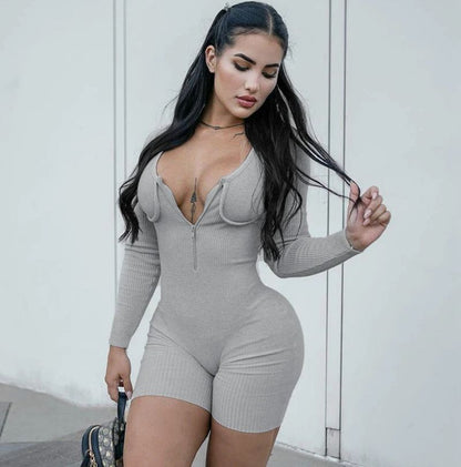 Women's Ribbed Long Sleeve Zipper Body Ivyshape