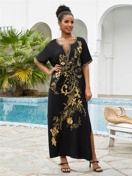 Women's Maxi Dress with elaborate floral embroidered lace Ivyshape