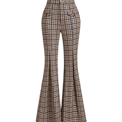 Women's high-waisted flared trousers with checked pattern Ivyshape