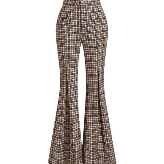 Women's high-waisted flared trousers with checked pattern Ivyshape