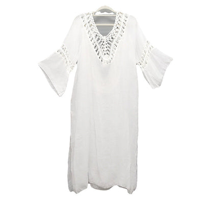 Women's airy beach tunic with elaborate crochet appliqués Ivyshape