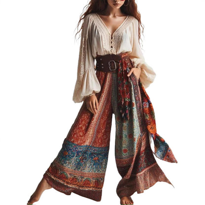 Women's Bohemian Print Wide Pants Ivyshape