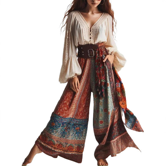 Women's Bohemian Print Wide Pants Ivyshape