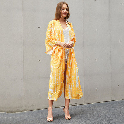 Women’s summer light beach kimono with artistic batik design Ivyshape