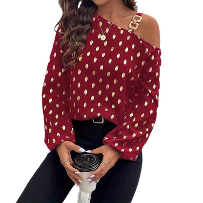 Women's top with asymmetrical neckline and metallic accents Ivyshape