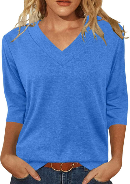 Women Relaxed Fit V-Neck Top Ivyshape