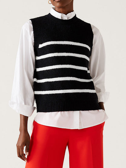 Women's striped knitted vest with textured finish Ivyshape