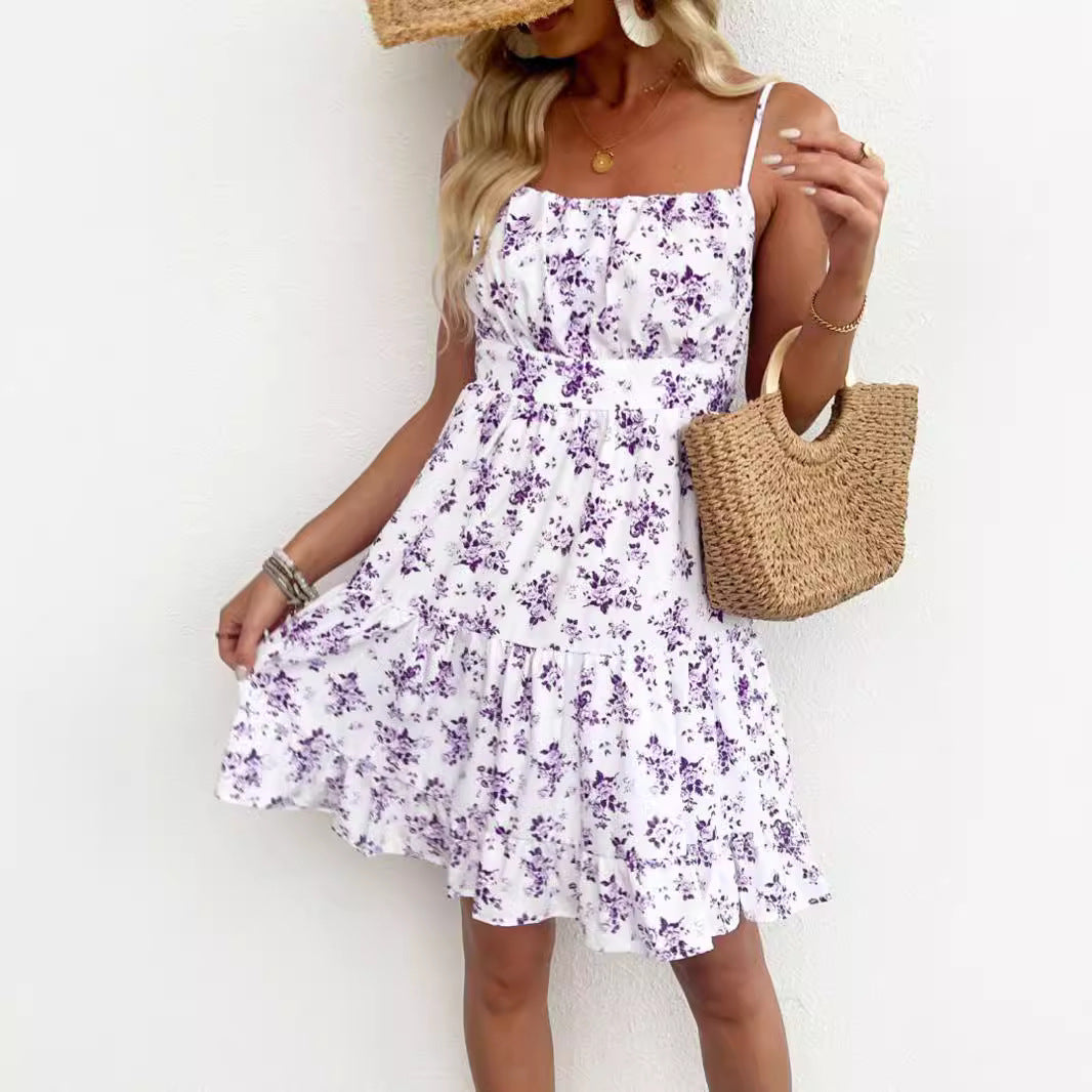 Women’s mini dress with floral pattern and flowing skirt Ivyshape