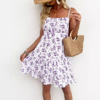 Women’s mini dress with floral pattern and flowing skirt Ivyshape