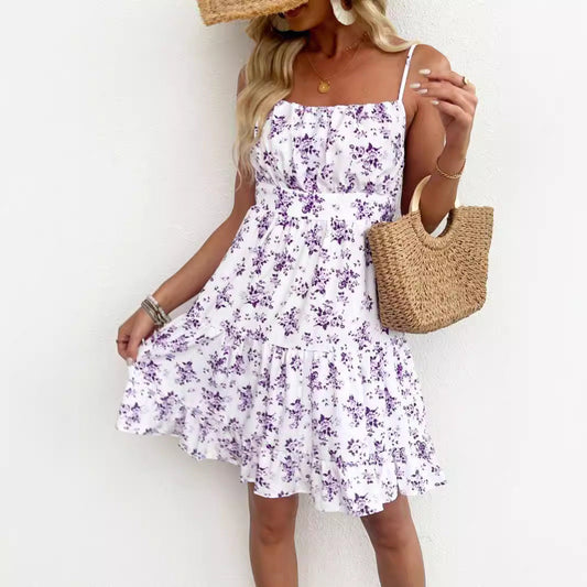 Women’s mini dress with floral pattern and flowing skirt Ivyshape
