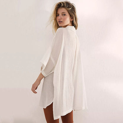 Women casual transitional blouse with decorative buttons and chest pockets Ivyshape
