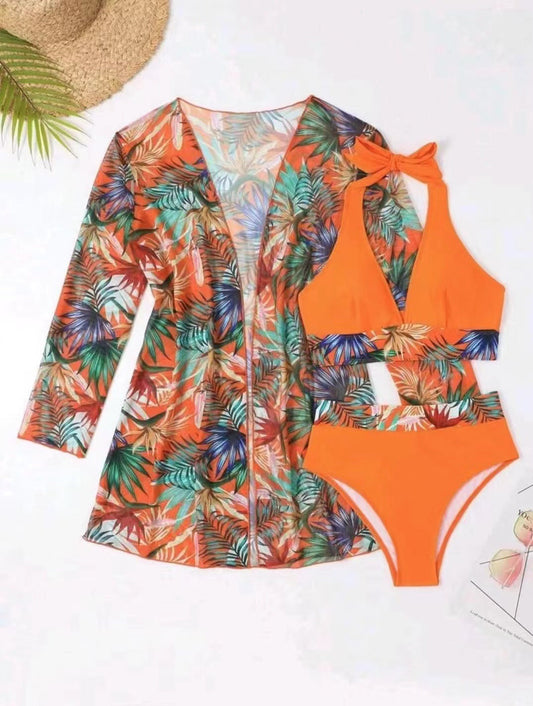 Women's bikini set with floral kaftan Ivyshape