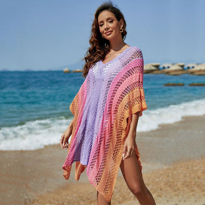 Women airy crochet beach poncho with gradient Ivyshape