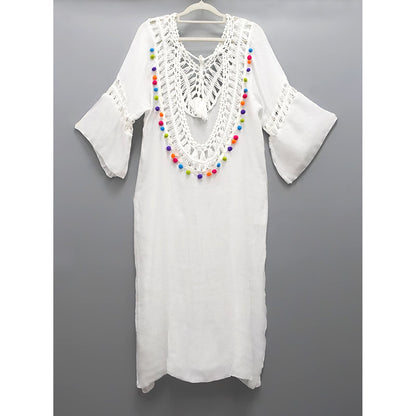 Women's airy beach tunic with elaborate crochet appliqués Ivyshape