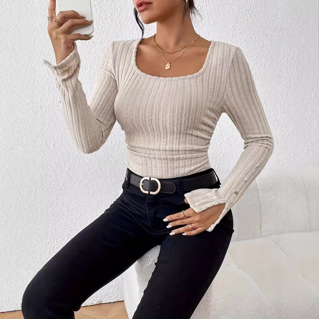 Women’s long sleeve shirt with ribbed texture and stylish button details Ivyshape