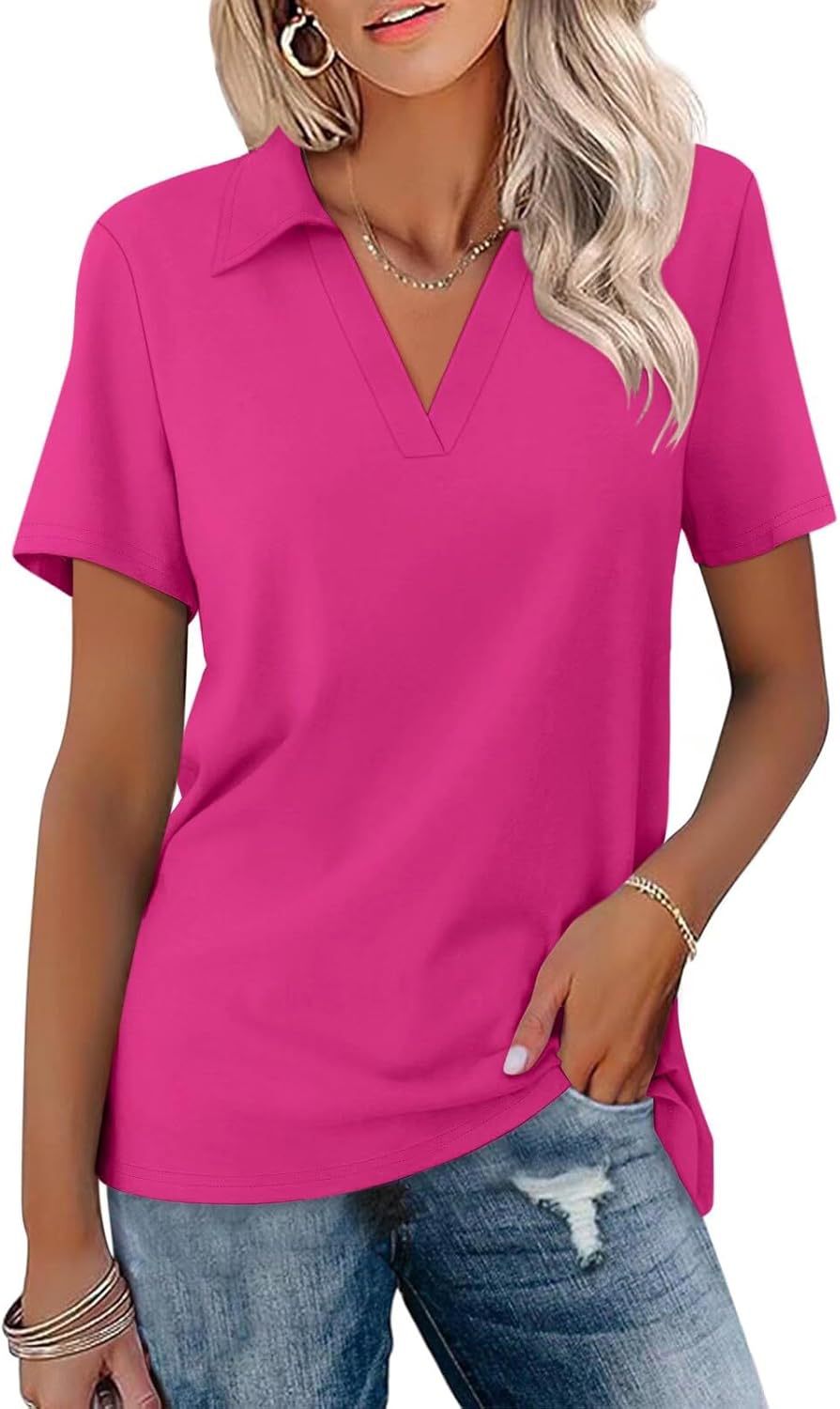 Ladies V-Neck Short Sleeve Top Ivyshape