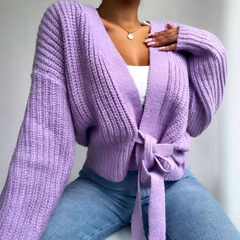 Women’s cardigan with a loose fit and trendy tie belt Ivyshape
