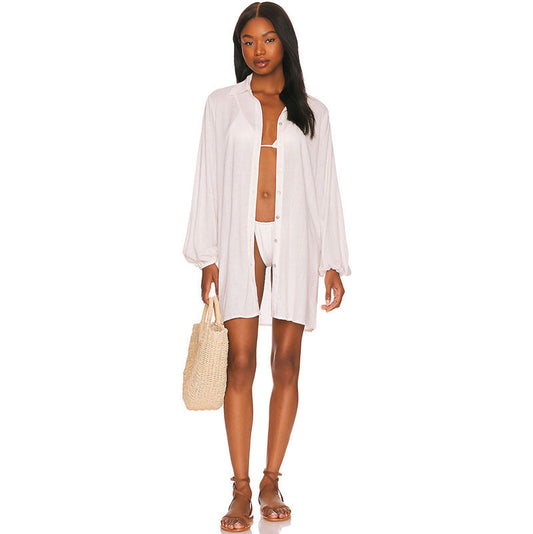 Women's beach shirt with airy sleeves and button detail Ivyshape